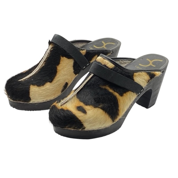 CAPE CLOGS  Swedish Black and Tan Cowhide Upper Wooden Heel Clogs Size 40 (US 9) - Picture 4 of 9
